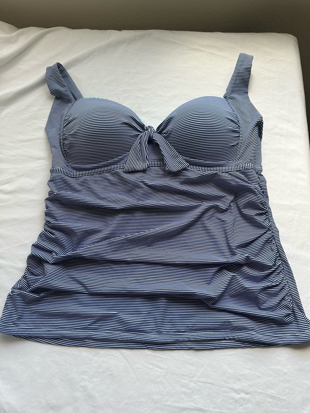 Liz Claiborne  Stripe Tankini Top, Size M, Flattering Runched Swim